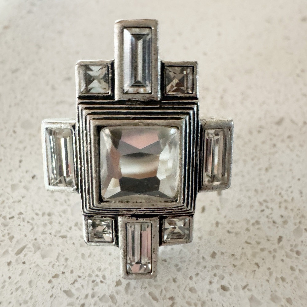 Lia Sophia Art Deco Mosaic Cocktail Ring Size 6 Chunky Maximalist Glam Mob Wife